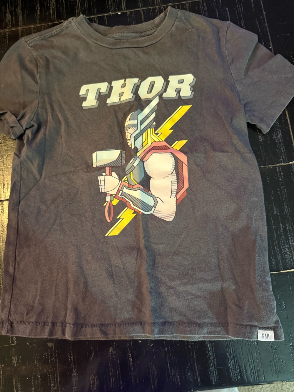 Gray Graphic Short-Sleeve boy’s Shirt with Thor and his hammer size medium